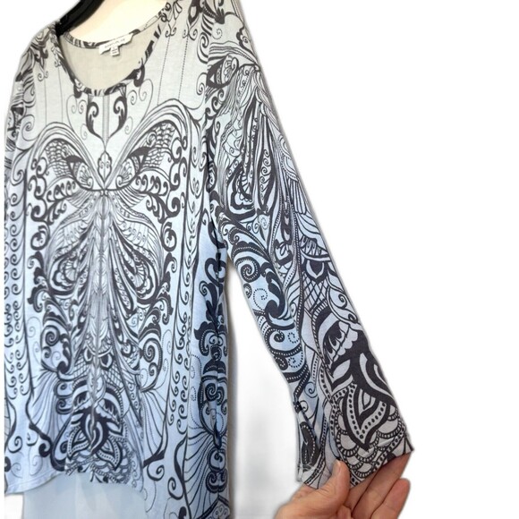 Rose + Olive L 3/4 Sleeve Layered Look Tunic Top Butterfly Back Open Light Blue - Picture 3 of 11